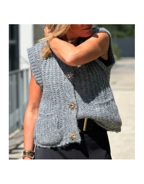 COLLECTION ITALIENNE GILET FEMME BROCHES SOLEIL  gris