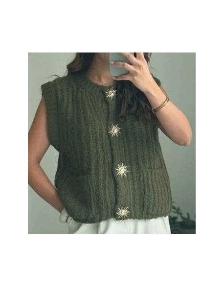 COLLECTION ITALIENNE GILET FEMME BROCHES SOLEIL  kaki