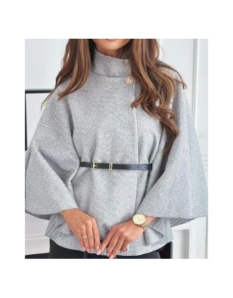 COLLECTION ITALIENNE CAPE FEMME PONCHO avec ceinture gris