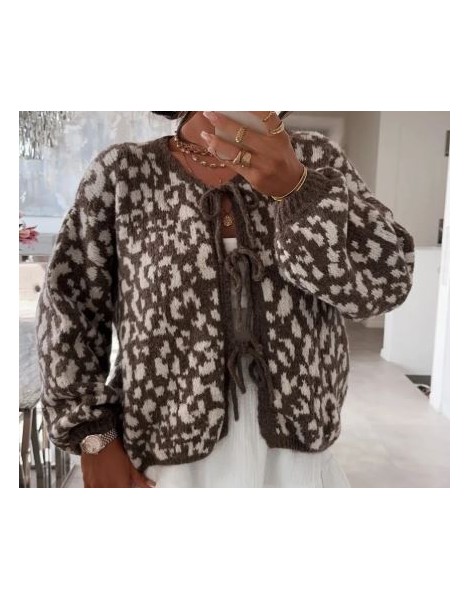 COLLECTION ITALIENNE CARDIGAN FEMME imprimé léopard à liens noués