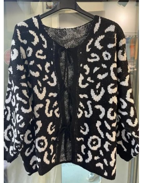 COLLECTION ITALIENNE CARDIGAN FEMME imprimé léopard à liens noués